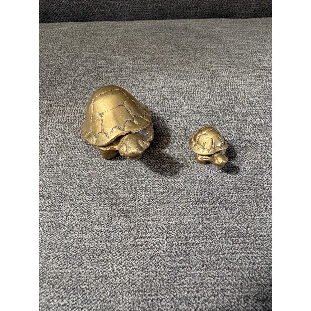 Solid Brass Vintage Turtles Parent And Child Mom And Baby, Dad And Baby Set 2